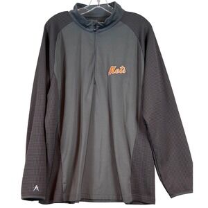 Antigua Mens New York Mets XXL Quarter Zip Pullover Gray Waffle Knit MLB Jacket